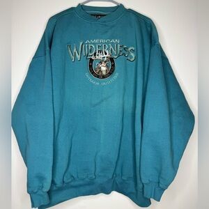 Teal American Wilderness Buck Whitetail Deer Crewneck Vintage 1990’s